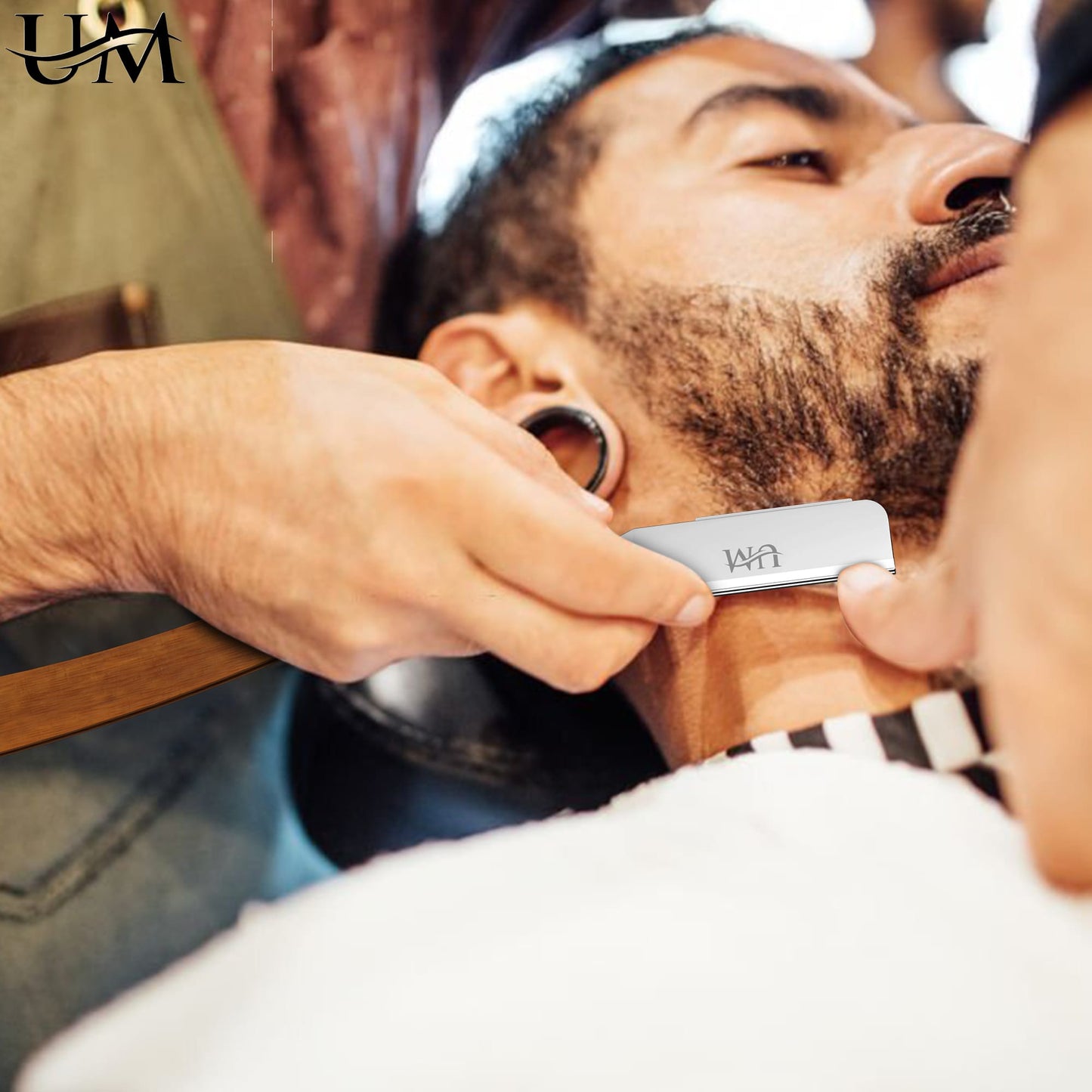 Straight Edge Razor with 100 Single Blades UM Supplies(Dark Wooden Straight Handle)