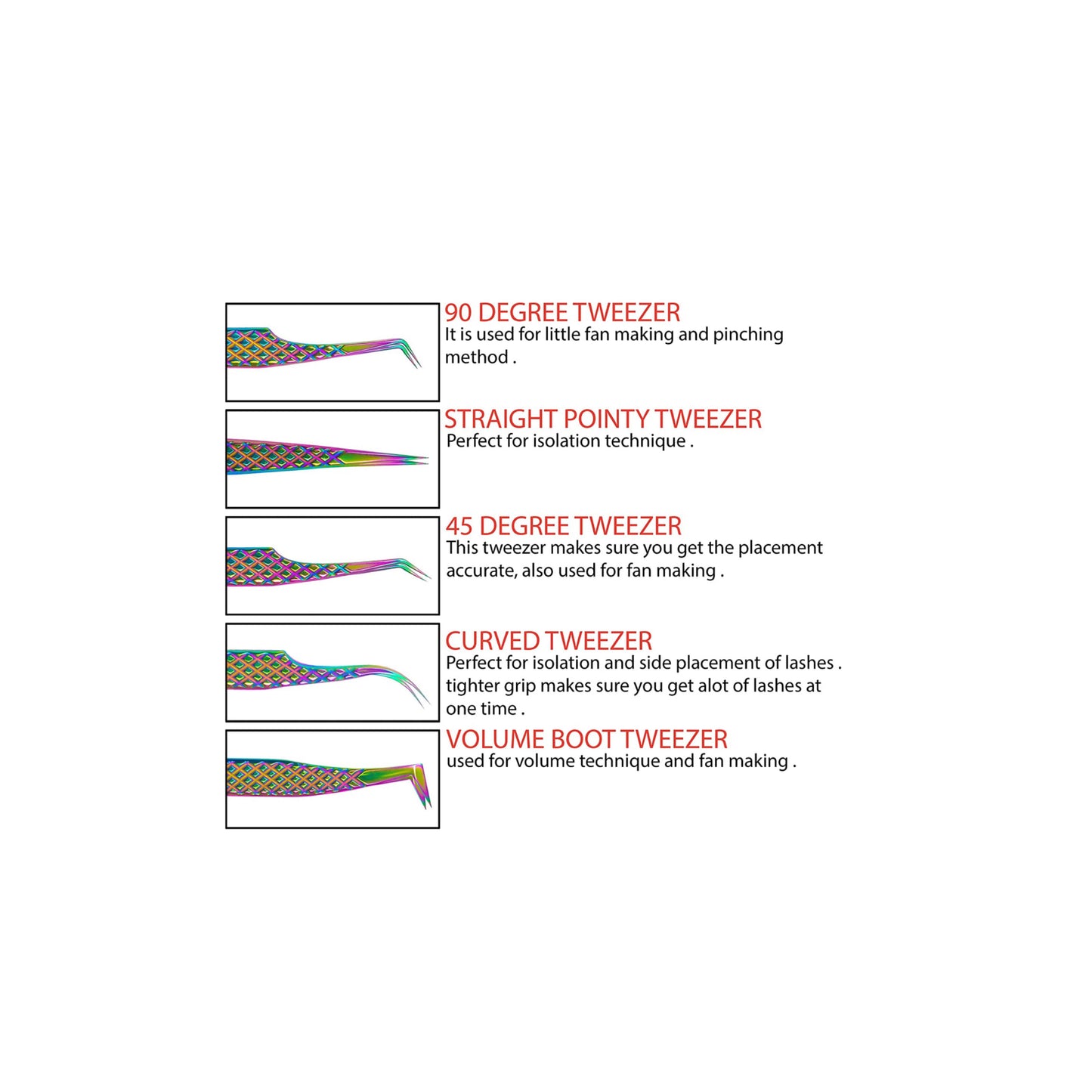 Eyelash Extension Tweezers Set of 5