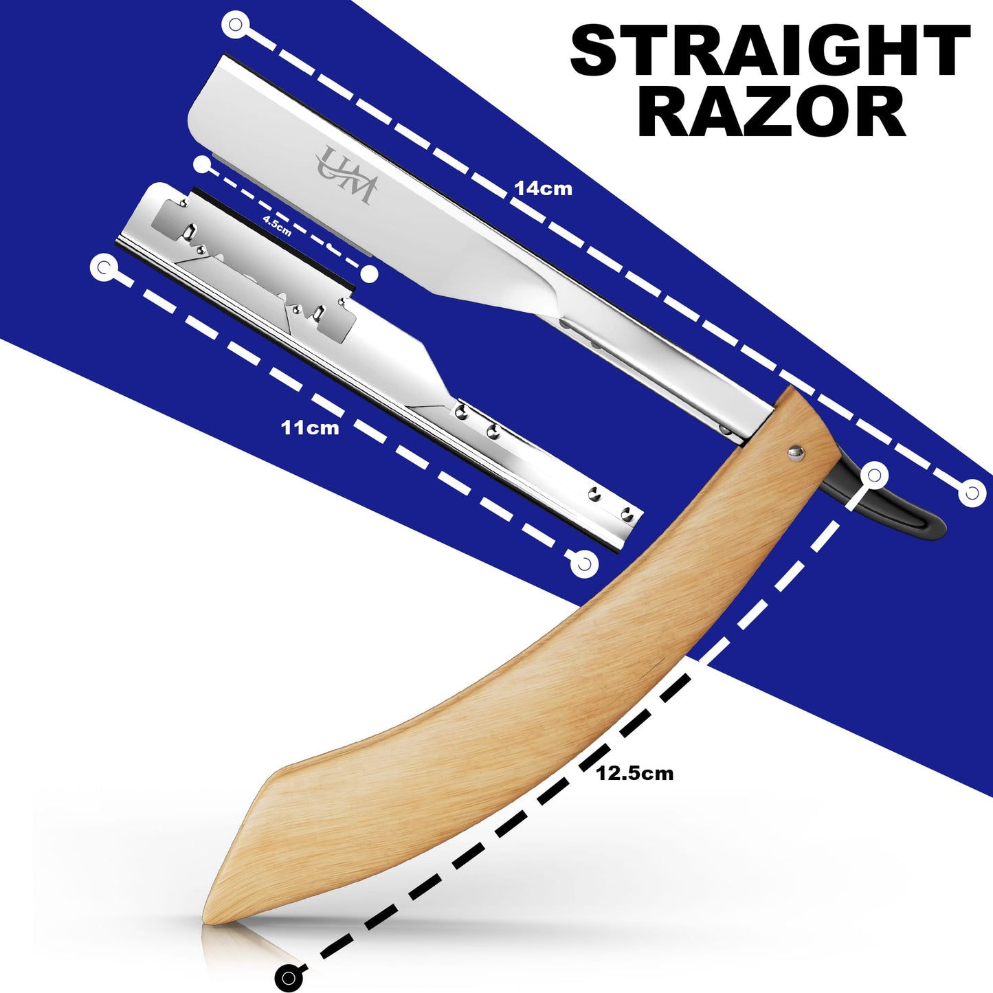 Straight Edge Razor with 100 Single Blades UM Supplies(Curved handle)