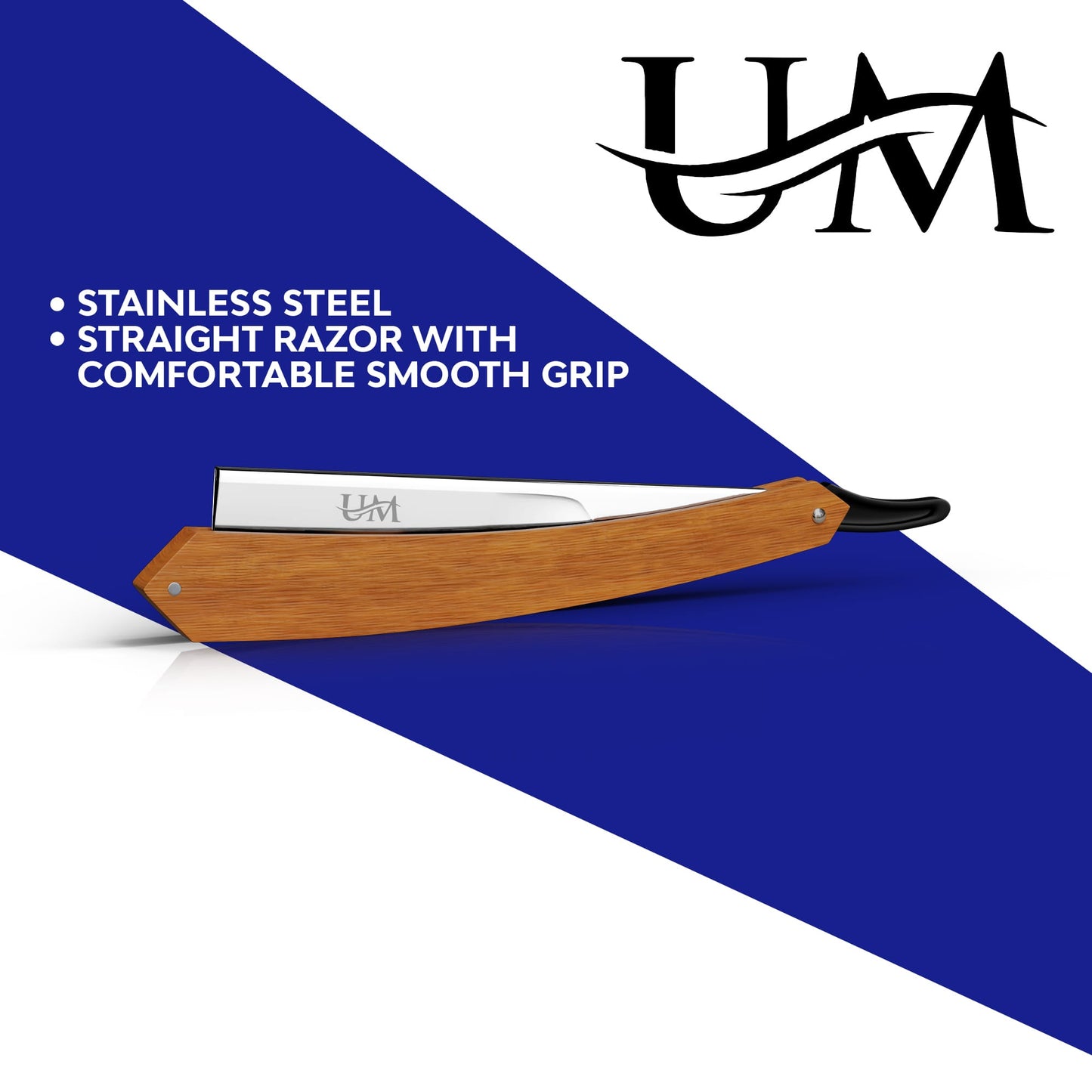 Straight Edge Razor with 100 Single Blades UM Supplies(Dark Wooden Straight Handle)