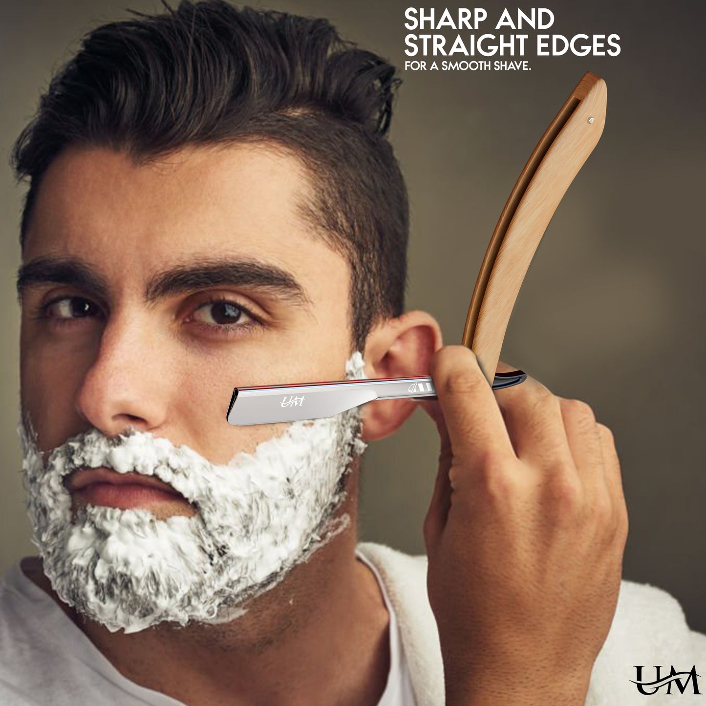 Straight Edge Razor with 100 Single Blades UM Supplies(Curved handle)