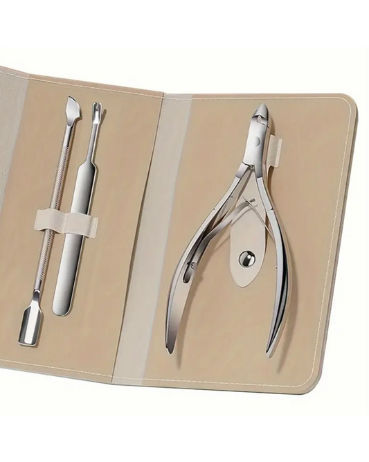 Cuticle Nippers 3PCS travel set Hangnail Remover Tweezer Pusher Pedicure Manicure Tool Double Spring