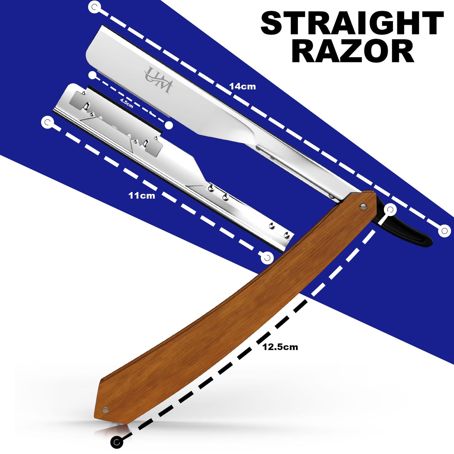 Straight Edge Razor with 100 Single Blades UM Supplies(Dark Wooden Straight Handle)